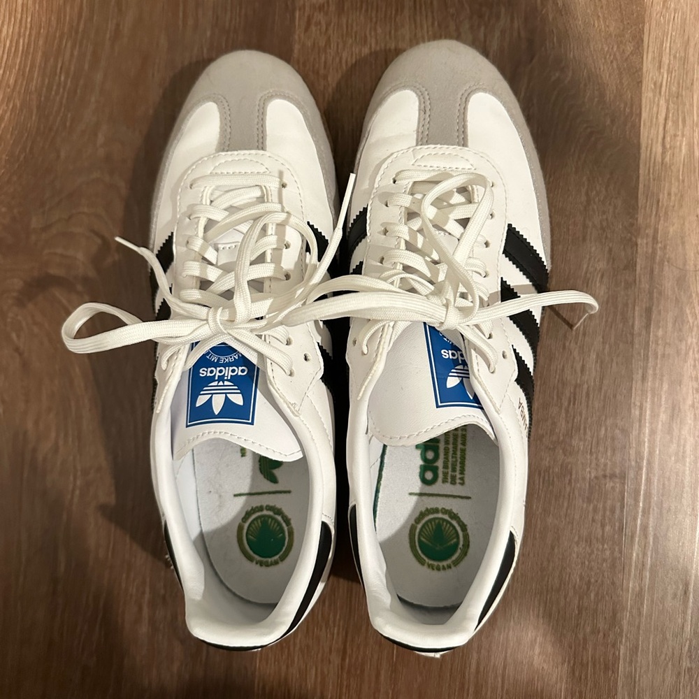 👟 Adidas Sambas OG Cloud White Leather Three Stripe Black Women’s 7 Men’s 6 👟